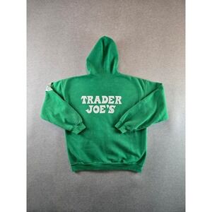 Trader Joe's Hoodie Adult Large Green Full Zip Heavy Blend Graphic Employee Boxy